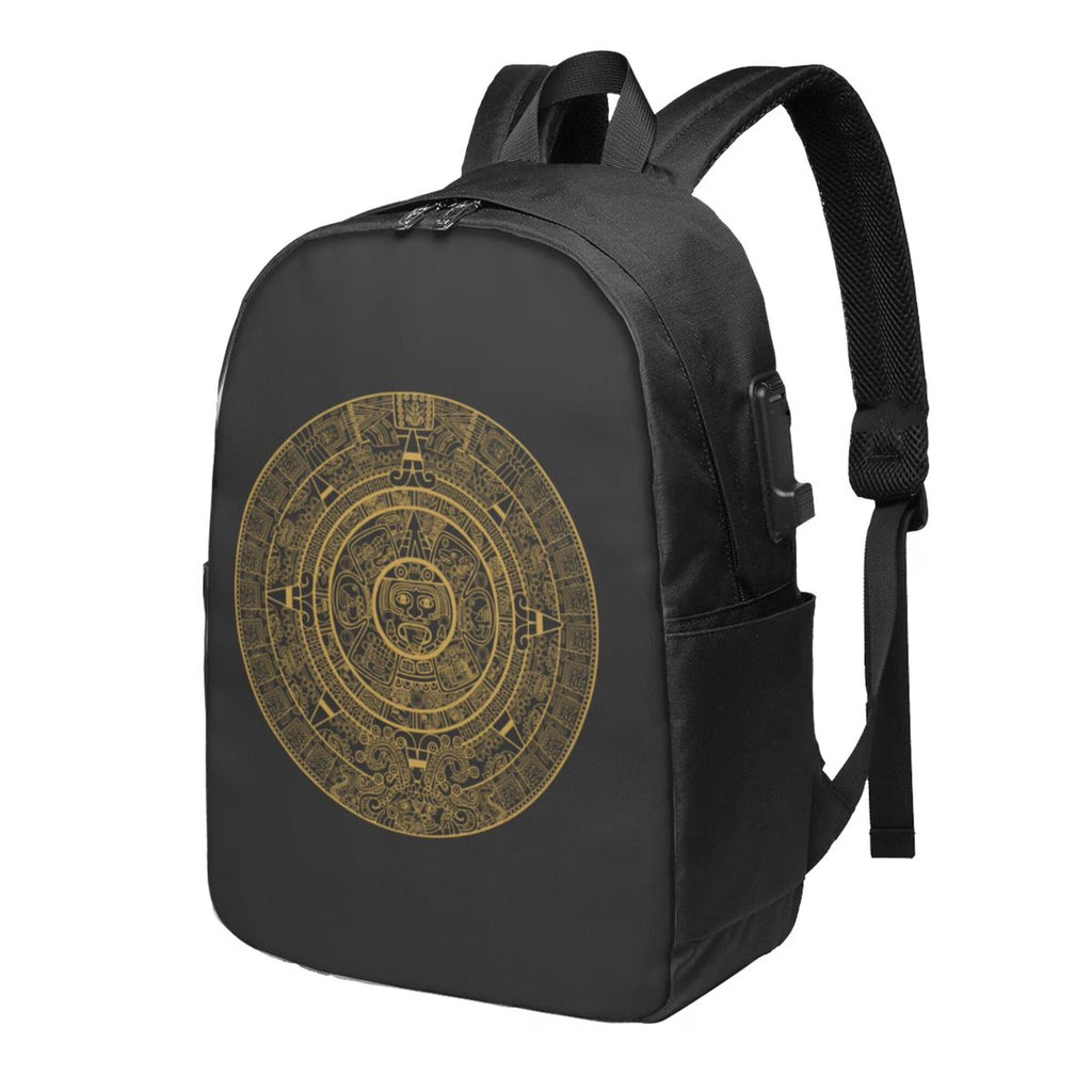 Golden Aztec Maya Calendar Prints Travel Laptop Backpack C924386
