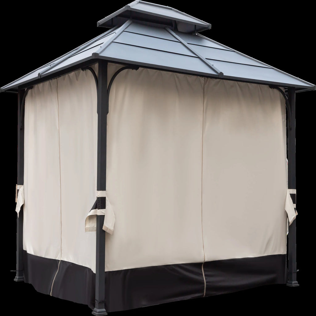 10x12ft Galvanized Steel Hard Top Outdoor Gazebo with Netting and Curtains B2703