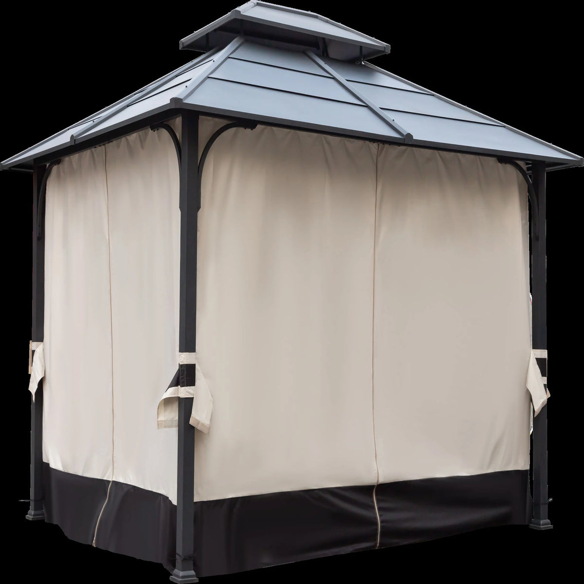10x12ft Galvanized Steel Hard Top Outdoor Gazebo with Netting and Curtains B2703