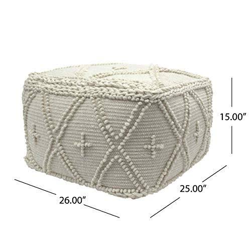 White Wool Cotton Square Pouf S155788
