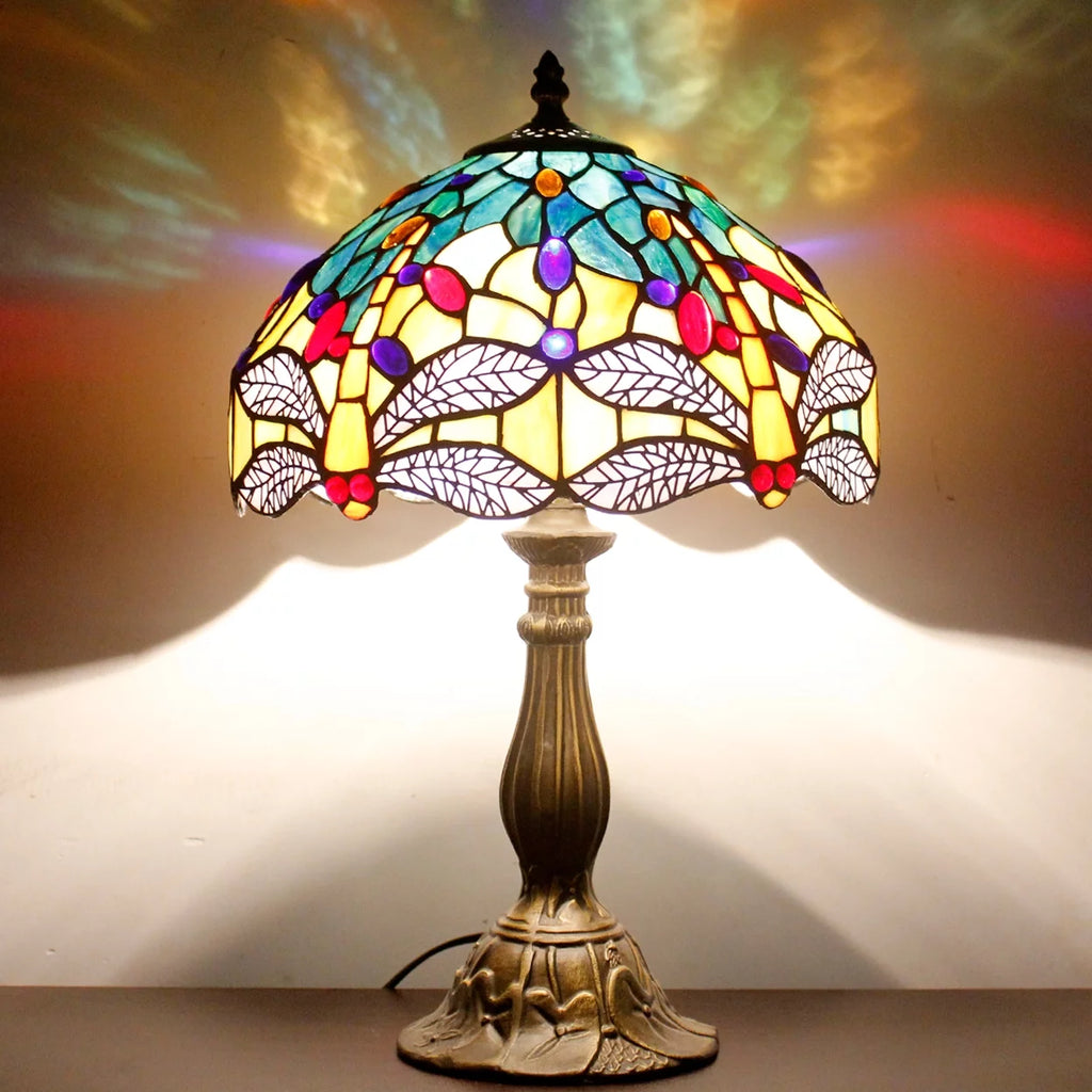 Sea Blue Yellow Stained Glass Dragonfly Style Table Lamp P57299