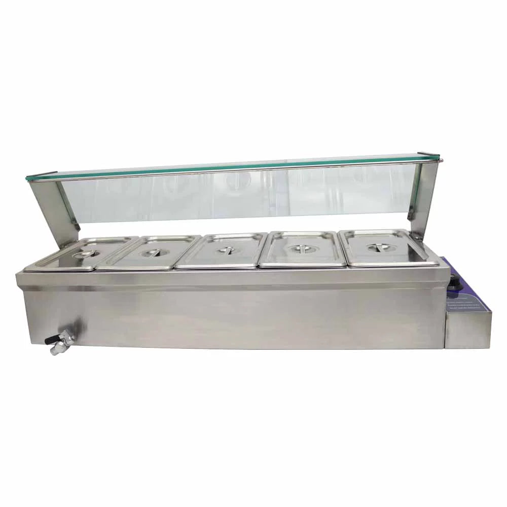 Electric Commercial Food Warmer Steam Table with Glass Guard 5-Pan V325145