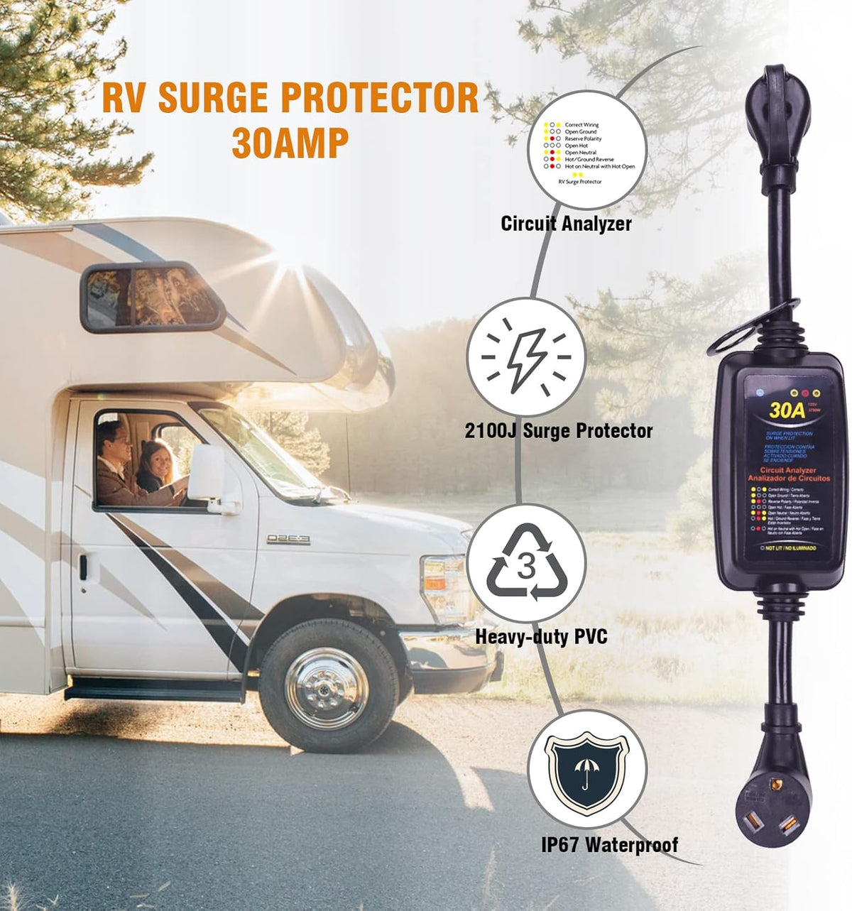 RV Surge Protector 30Amp, 2100 Joules, Pack of 2 R997