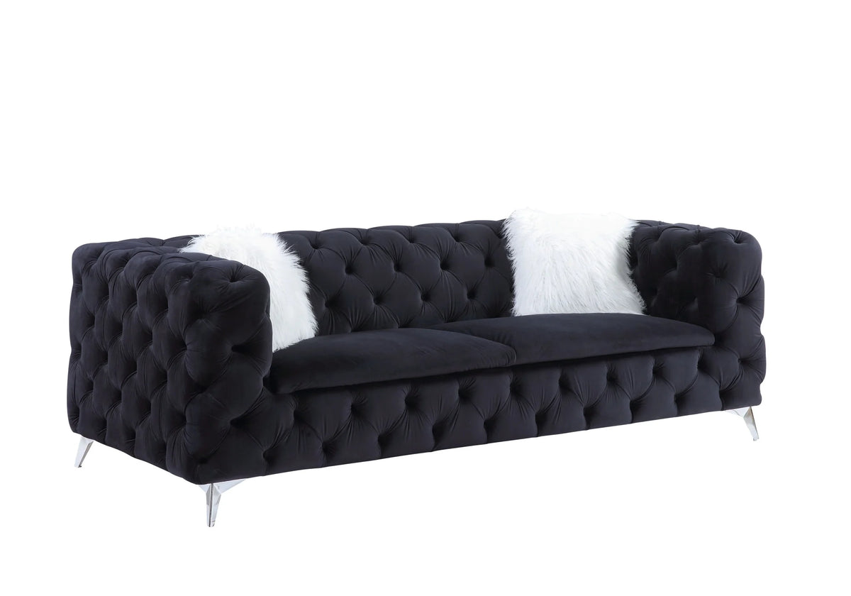 Black Velvet Sofa with Two Toss Pillows W2008