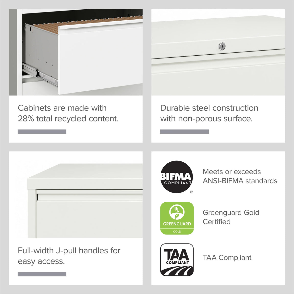 36 Inch Wide 4 Drawer Metal Lateral File Cabinet White D45163