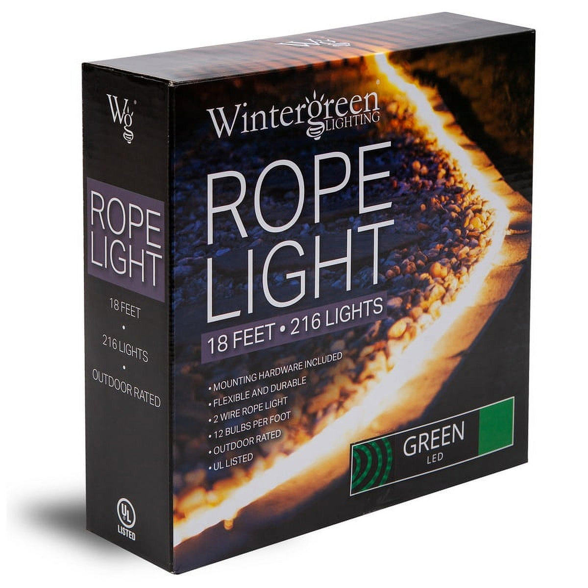 LED Green Rope Light Kit, 216 Lights, Connectable, Mounting Clips Included E770080