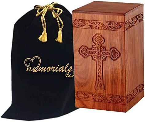 Solid Rosewood Cremation Urn with Hand-Carved Cross Design, Pack of 2 K959529