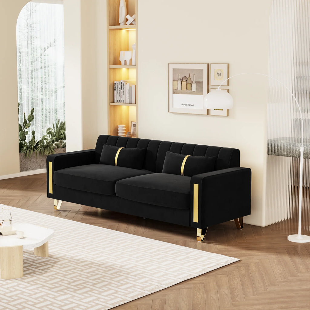 Black Velvet Sofa Couch U117788