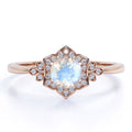 18k Rose Gold over Silver Blue Moonstone and Moissanite Engagement Ring T39799