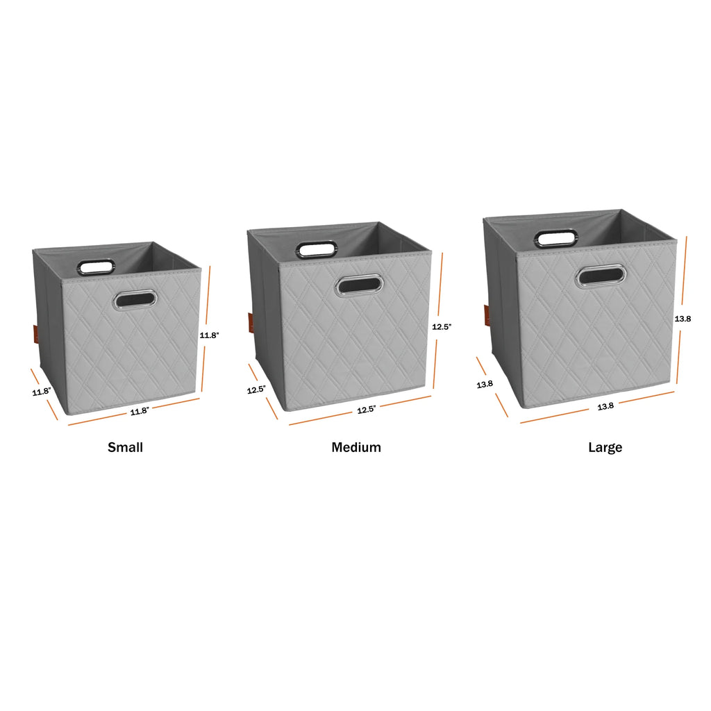 Gray Foldable Faux Leather Storage Cube Bins Set of Four O55337