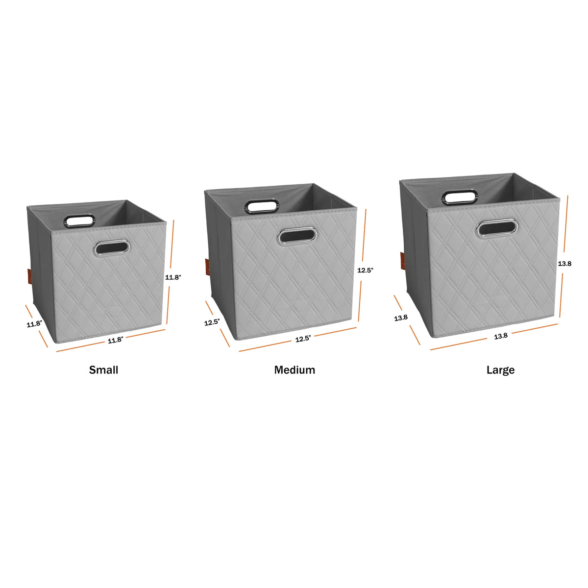 Gray Foldable Faux Leather Storage Cube Bins Set of Four O55337