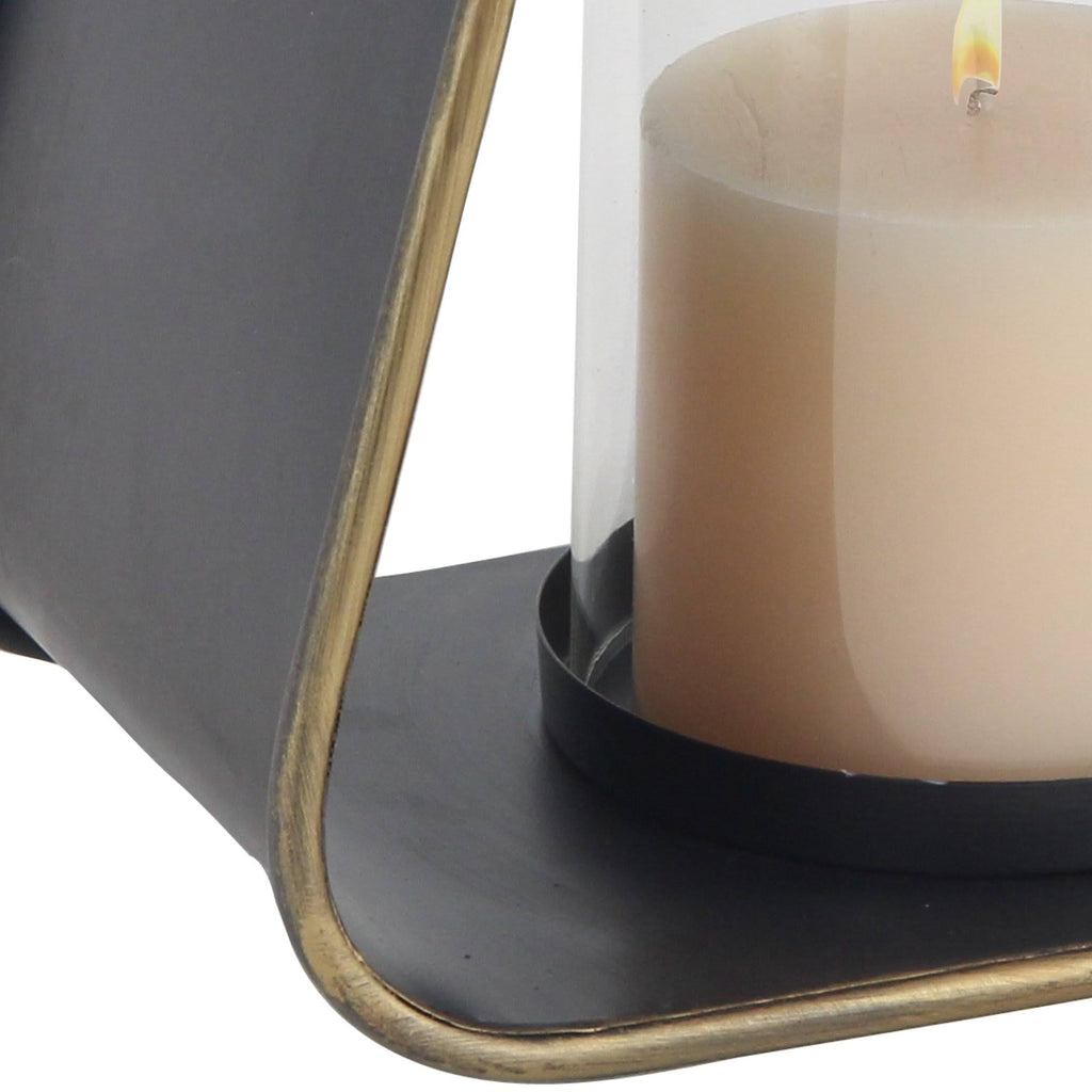 Black Iron and Glass Candle Lantern F1813