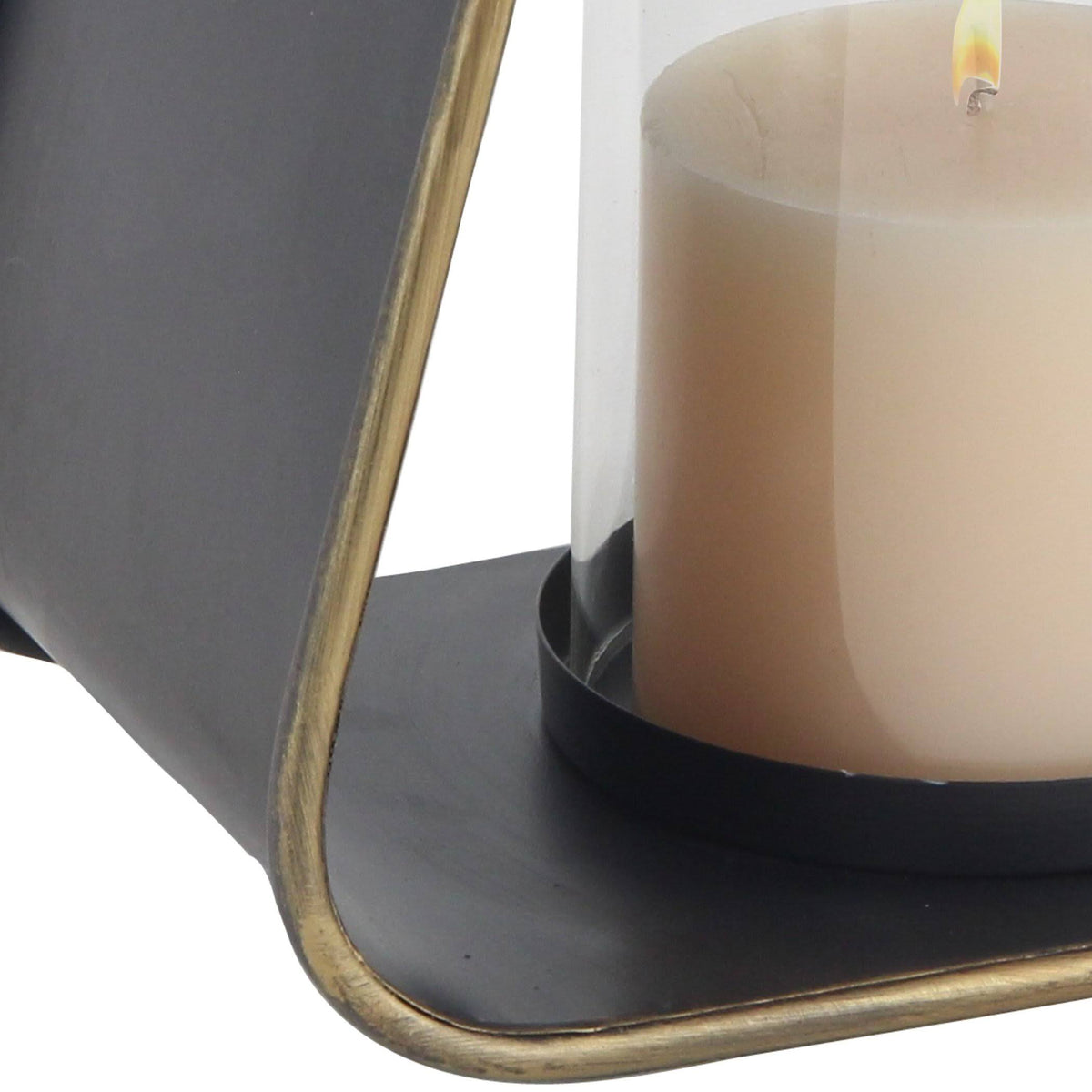 Black Iron and Glass Candle Lantern F1813