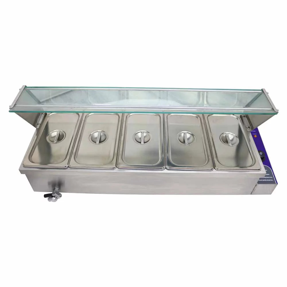Electric Commercial Food Warmer Steam Table with Glass Guard 5-Pan V325145