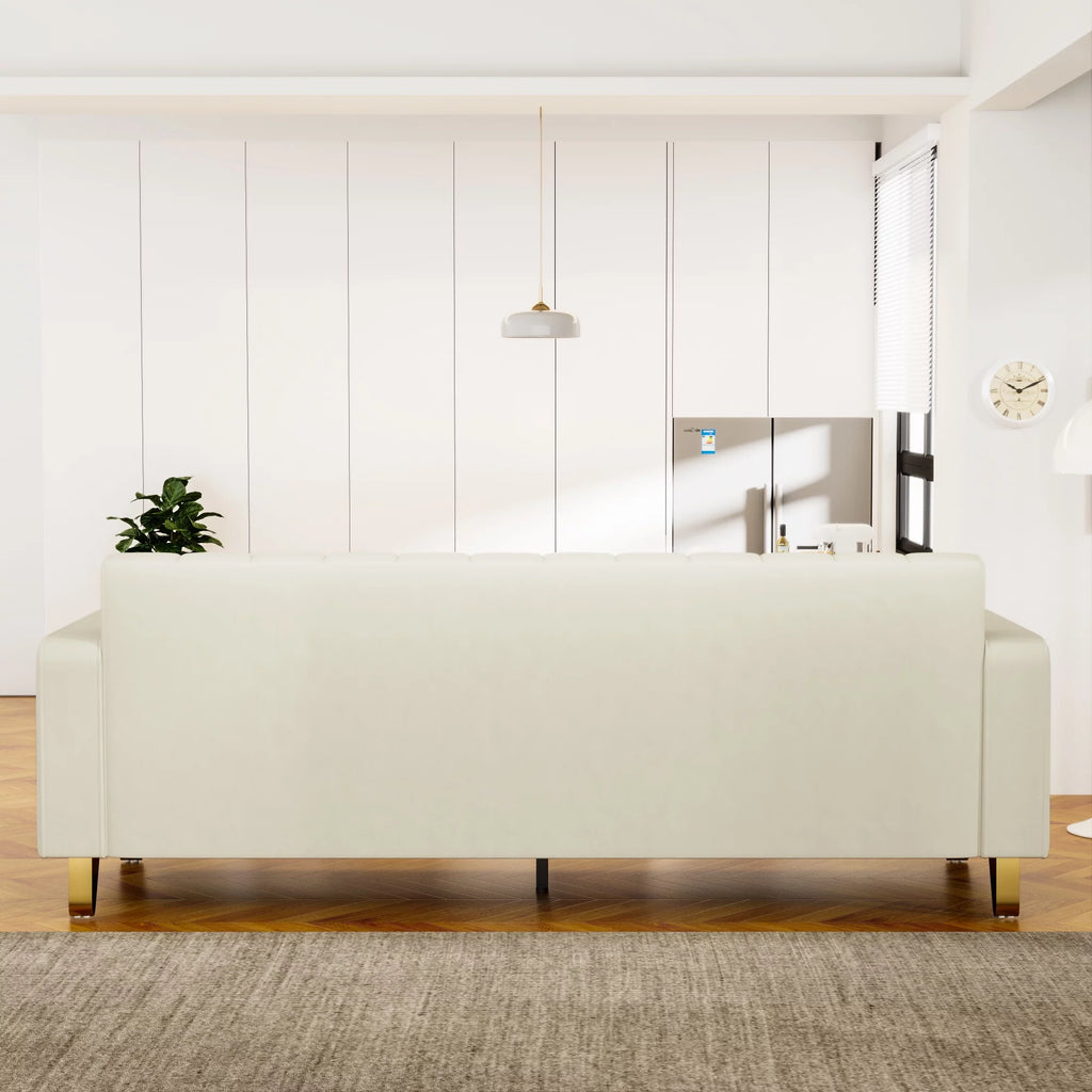 Velvet Upholstered Sofa with Pillows Gold Metal Legs T677