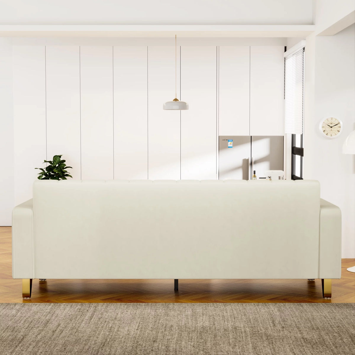 Velvet Upholstered Sofa with Pillows Gold Metal Legs T677