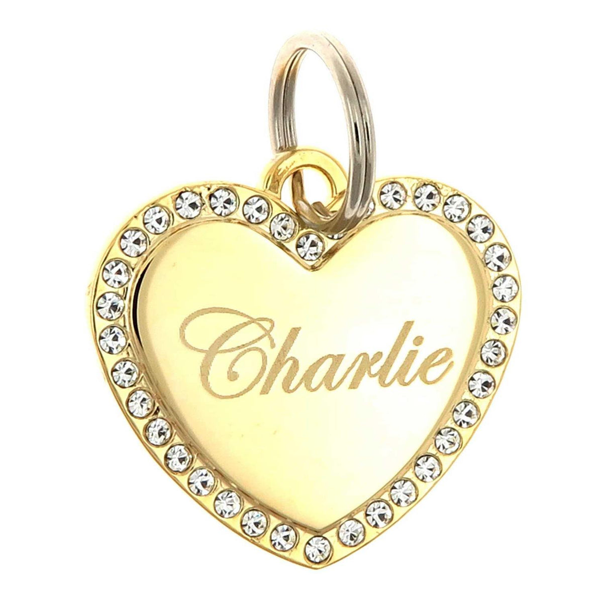 Custom Engraved Gold-Plated Heart Rhinestones Pet ID Tag H750