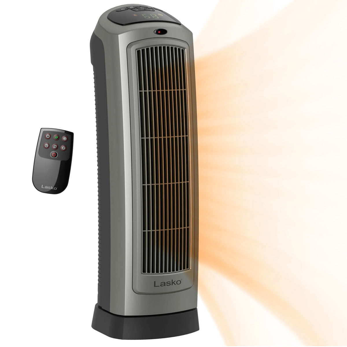 1500W Oscillating Ceramic Electric Tower Space Heater with Remote, Gray B2616
