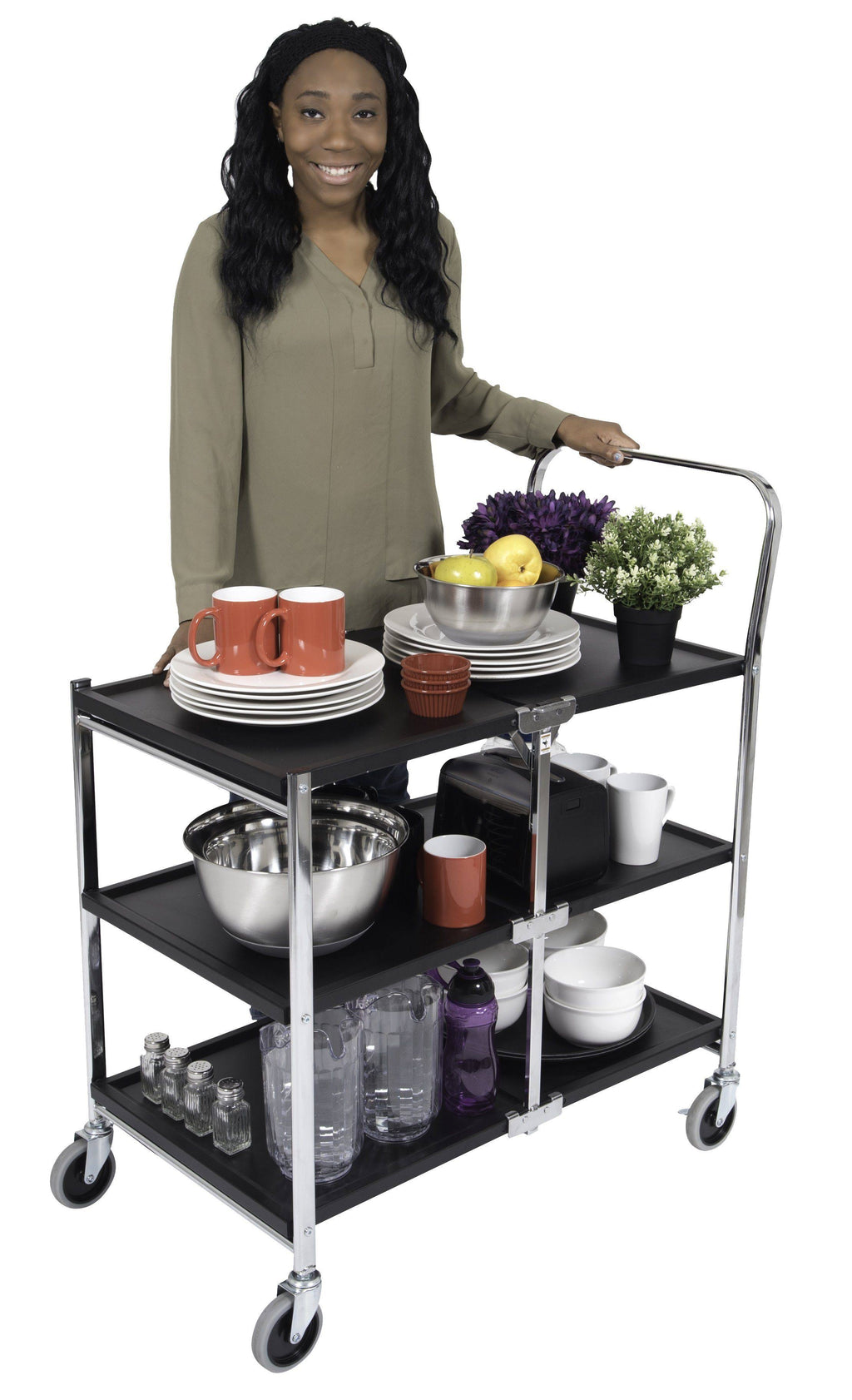 Black 3 Shelf Collapsible Metal Utility Cart Z428153