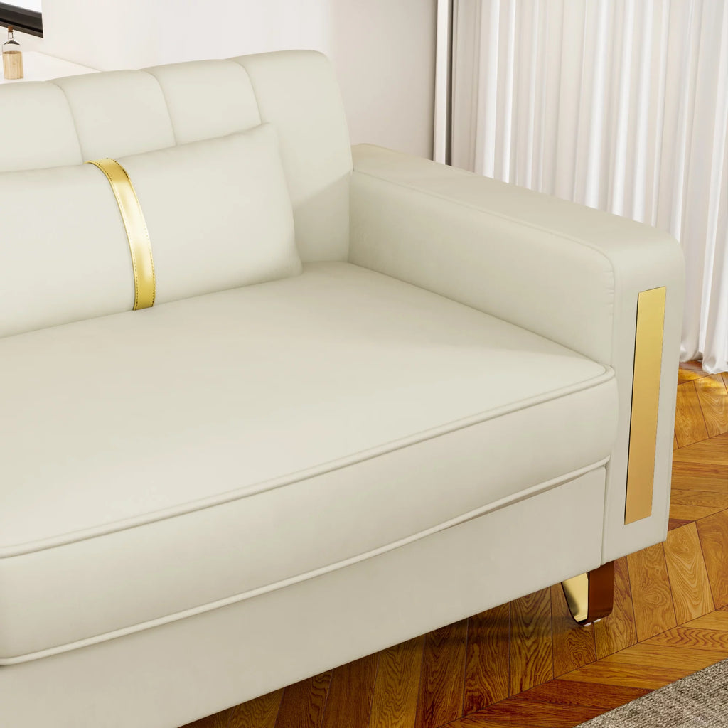 Velvet Upholstered Sofa with Pillows Gold Metal Legs T677