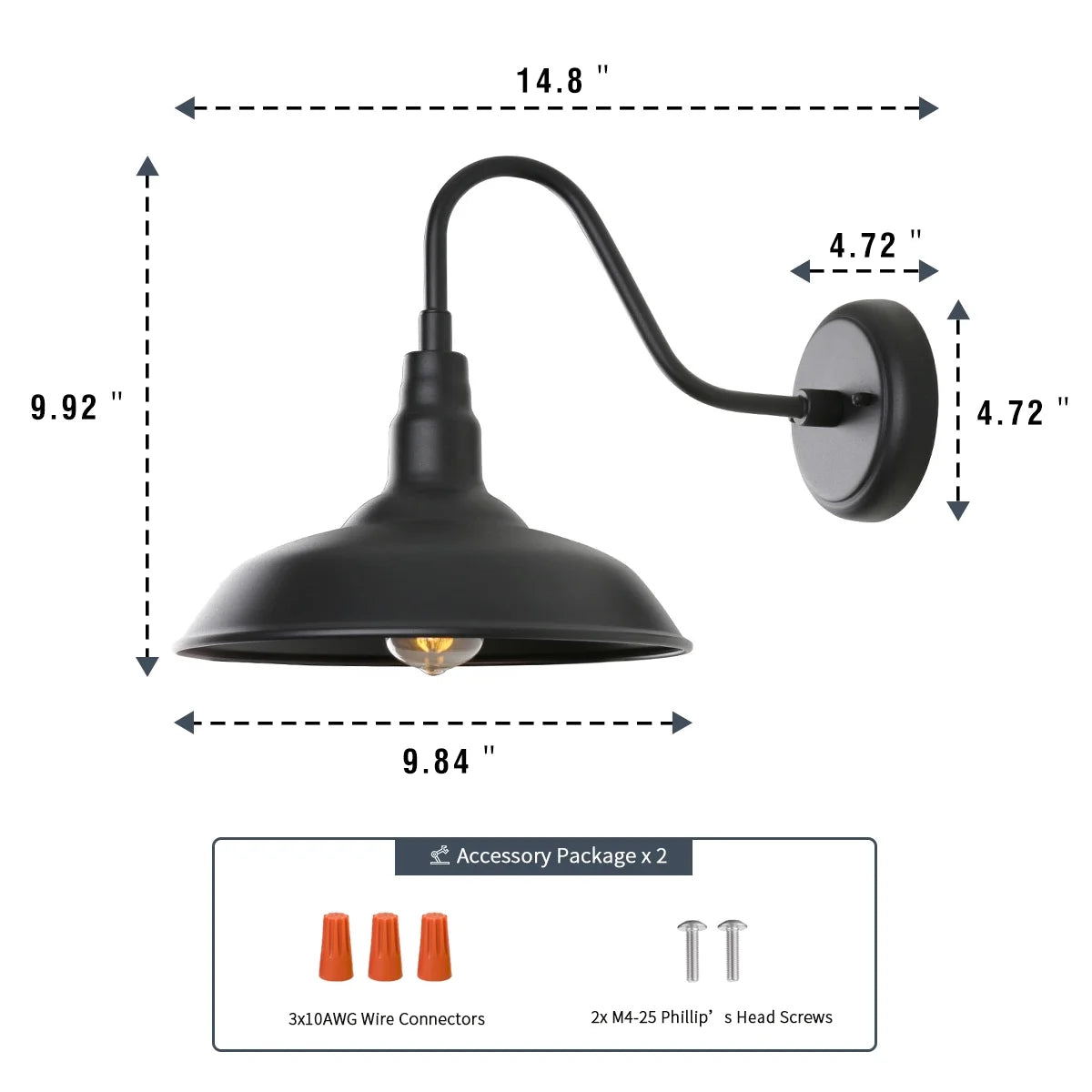 Black Gooseneck Wall Sconce 10 Inch 1 Pack V484047