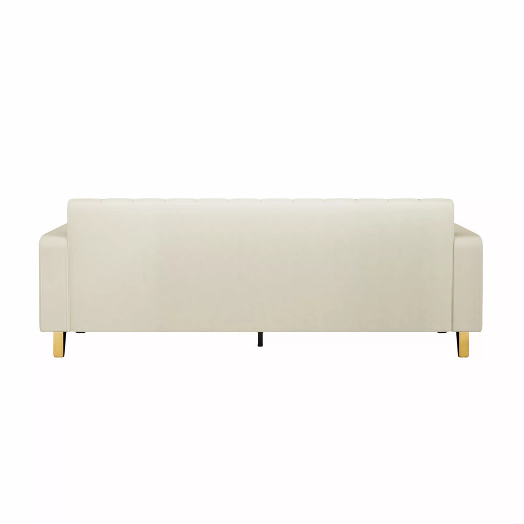 Velvet Upholstered Sofa with Pillows Gold Metal Legs T677