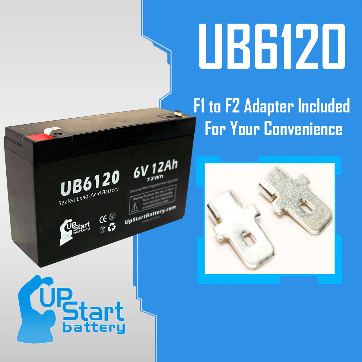 6V 12Ah Sealed Lead Acid Battery with F1 to F2 Terminal Adapters C296405
