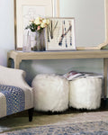 Ivory Faux Fur Ottoman M5228