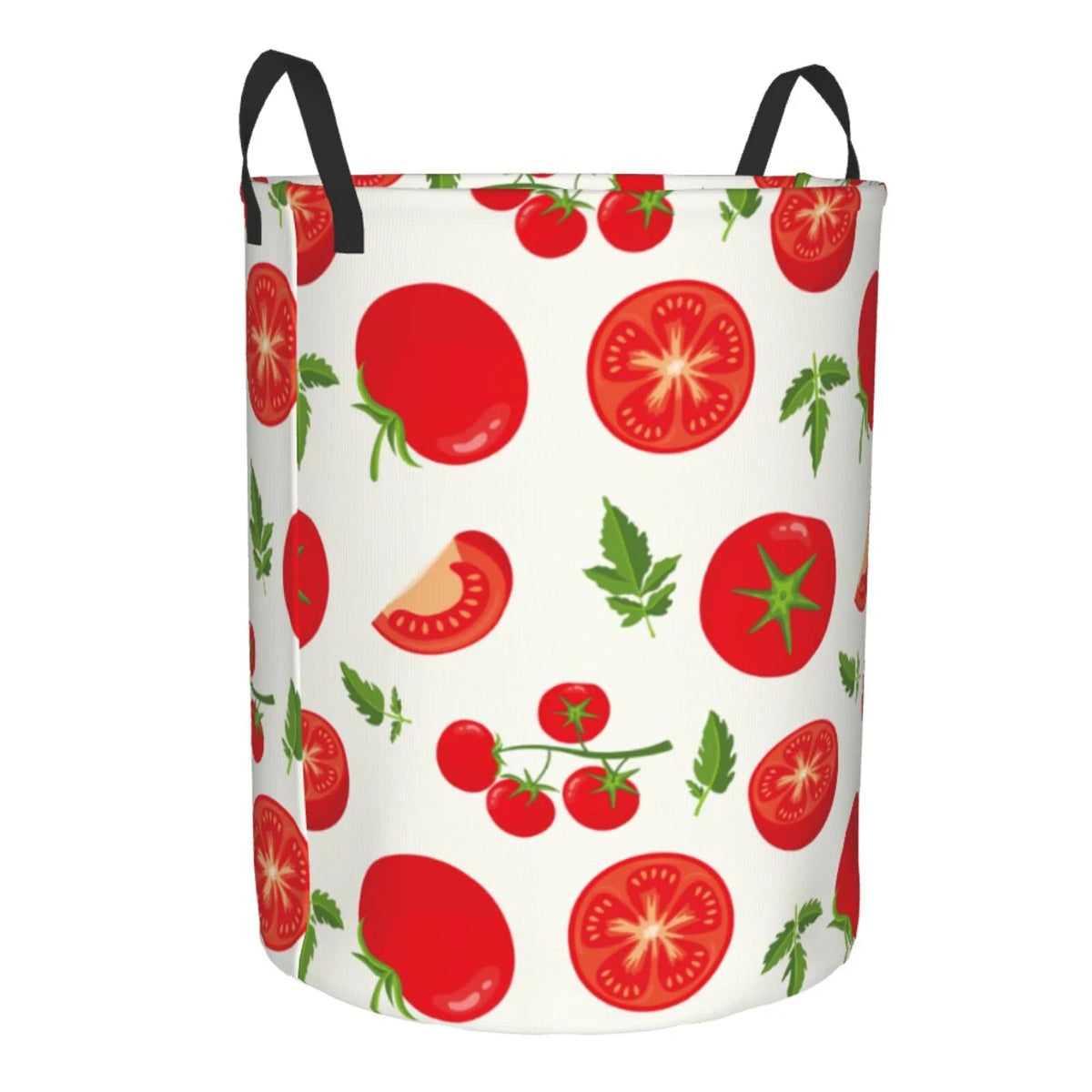 Laundry Hamper With Handles Fresh Red Tomato Round Lightweight Storage Basket Y47531