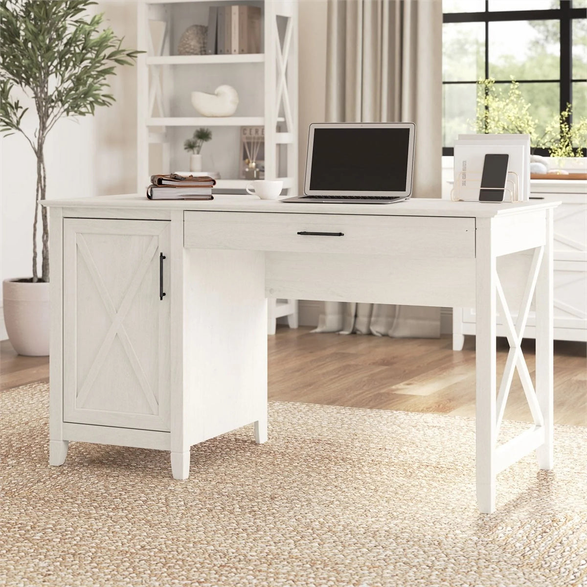 White Engineered Wood Computer Desk with Storage Z55588