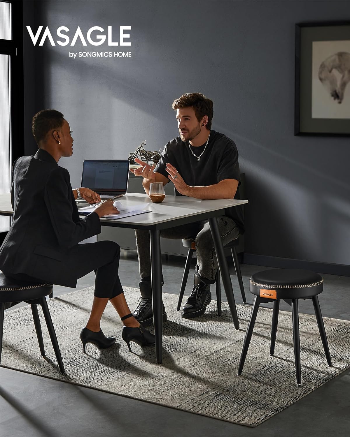 Ink Black Upholstered Dining Stools Set of 2 C96679