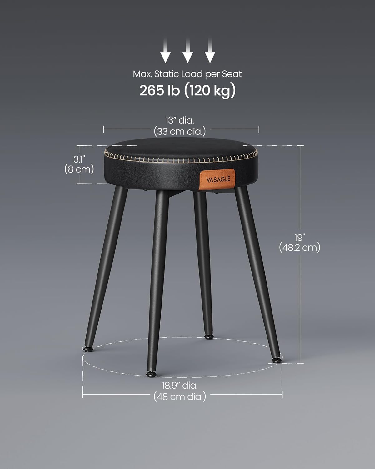 Ink Black Upholstered Dining Stools Set of 2 C96679