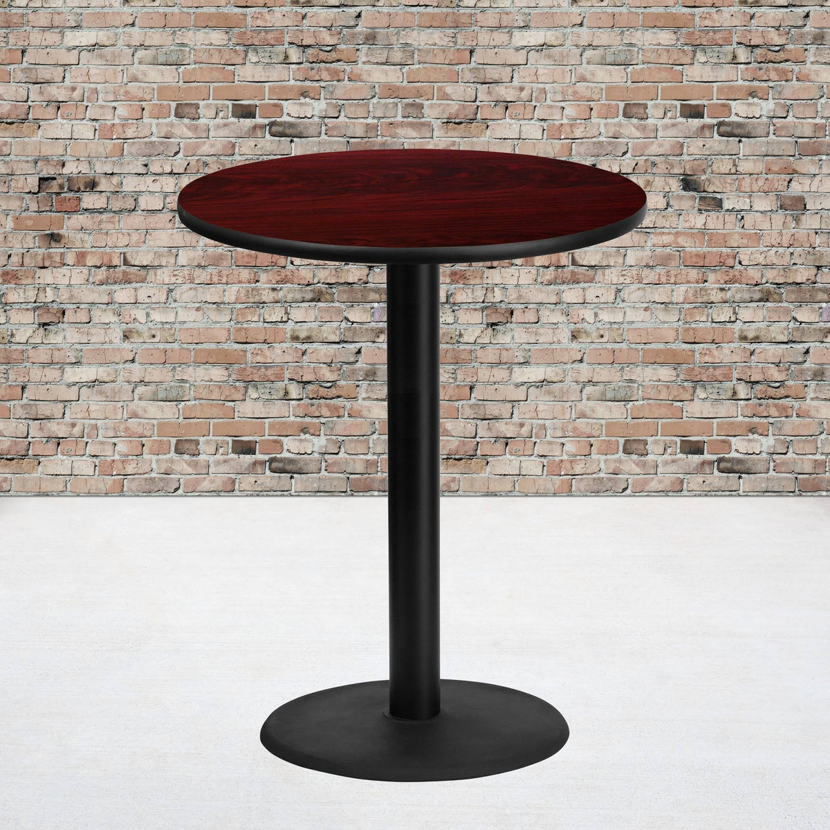 36&& Round Mahogany Laminate Table Top with 24&& Round Bar Height Table Base F5545