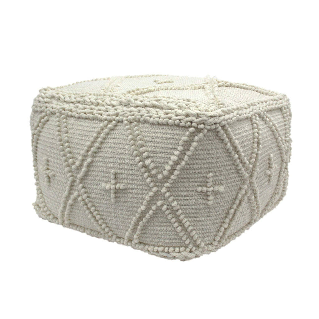 White Wool Cotton Square Pouf S155788