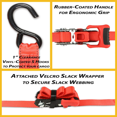 (2 Pack) Sliding Ratchet Strap with Vinyl Coated S Hook X800