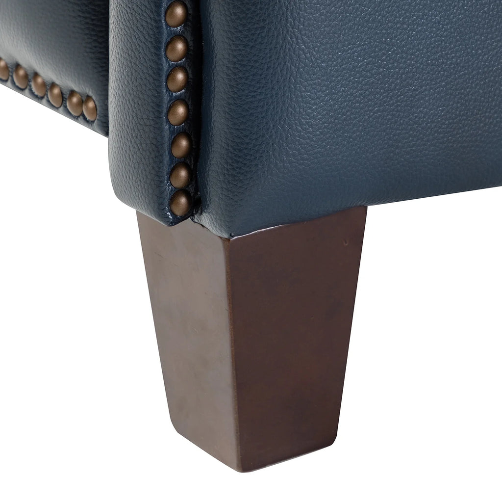Navy Leather Recliner Armchair with Birch Wood Legs Z374533