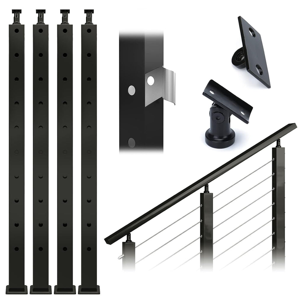 Black 30 Degree Stainless Steel Cable Railing Post B24086