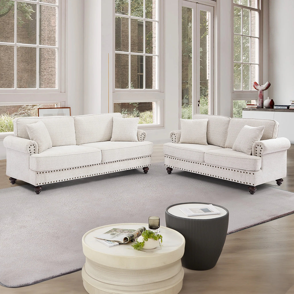 White Chenille 2 Seater Loveseat Sofa Z890