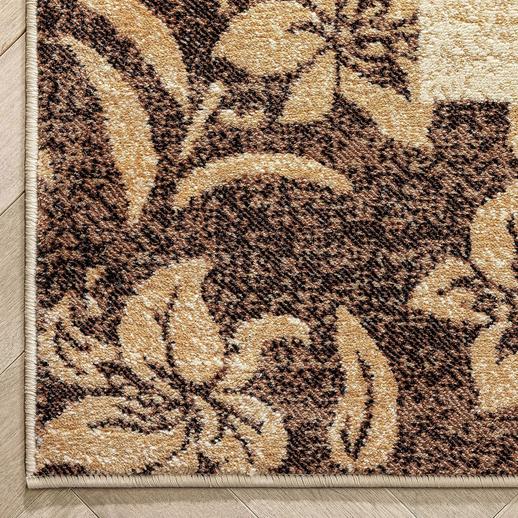 Beige Damask Border Rug 7x10 (6'7 x 9'6) S524018
