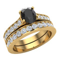 Oval Cut Cathedral Accent 14K Gold Wedding Ring Set D6054