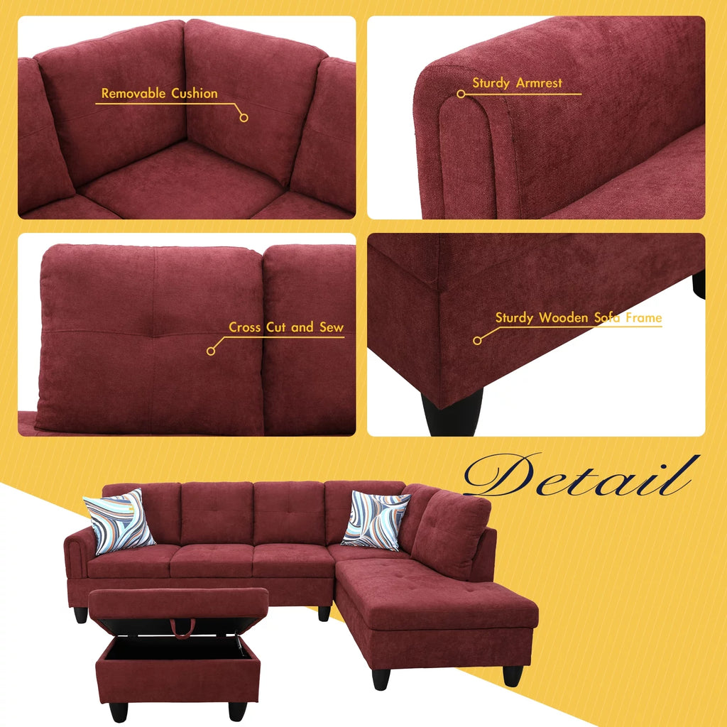 3 Piece Upholstered Sectional Right Hand Facing J36144