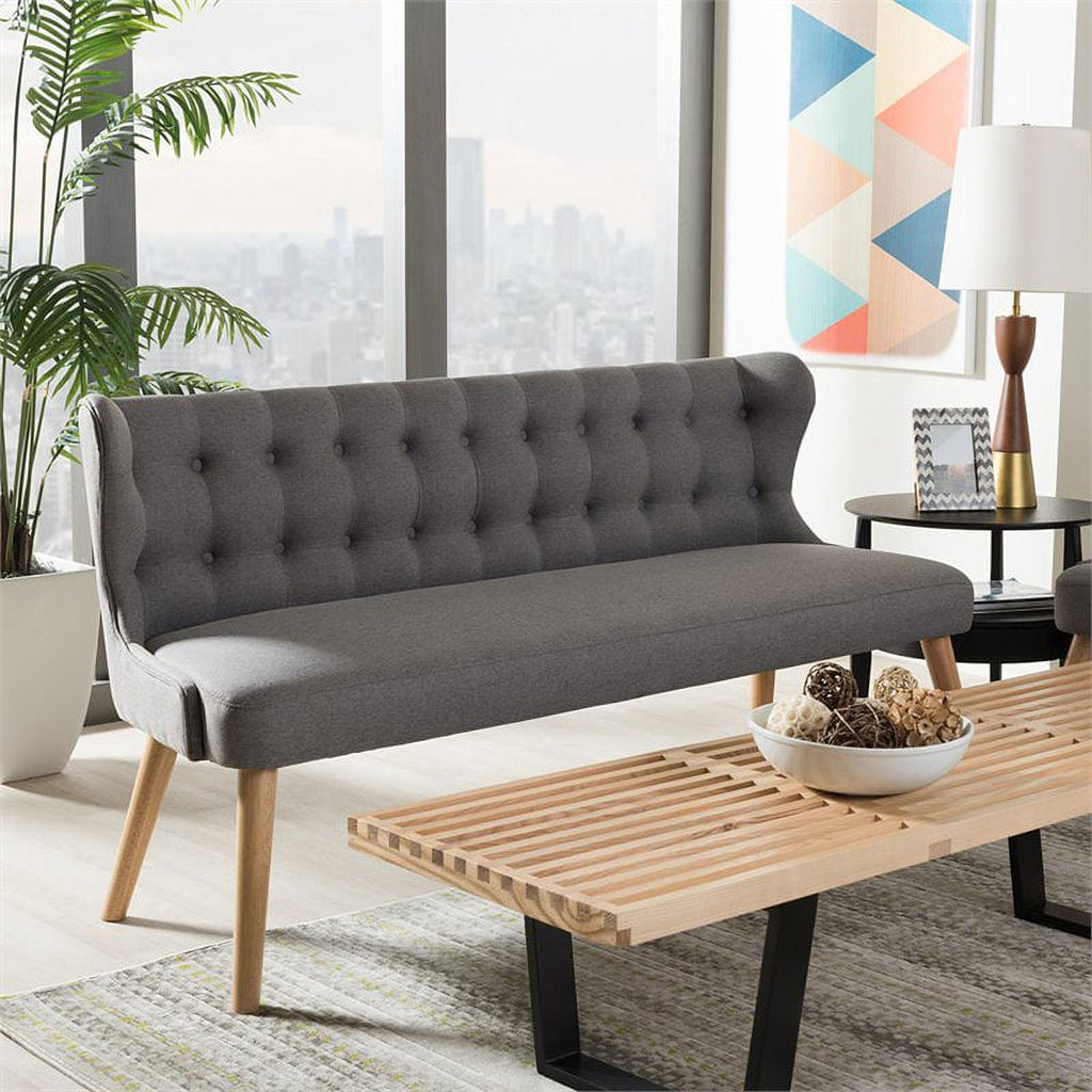 Tufted Wingback Sofa in Gray and Light Brown Q234