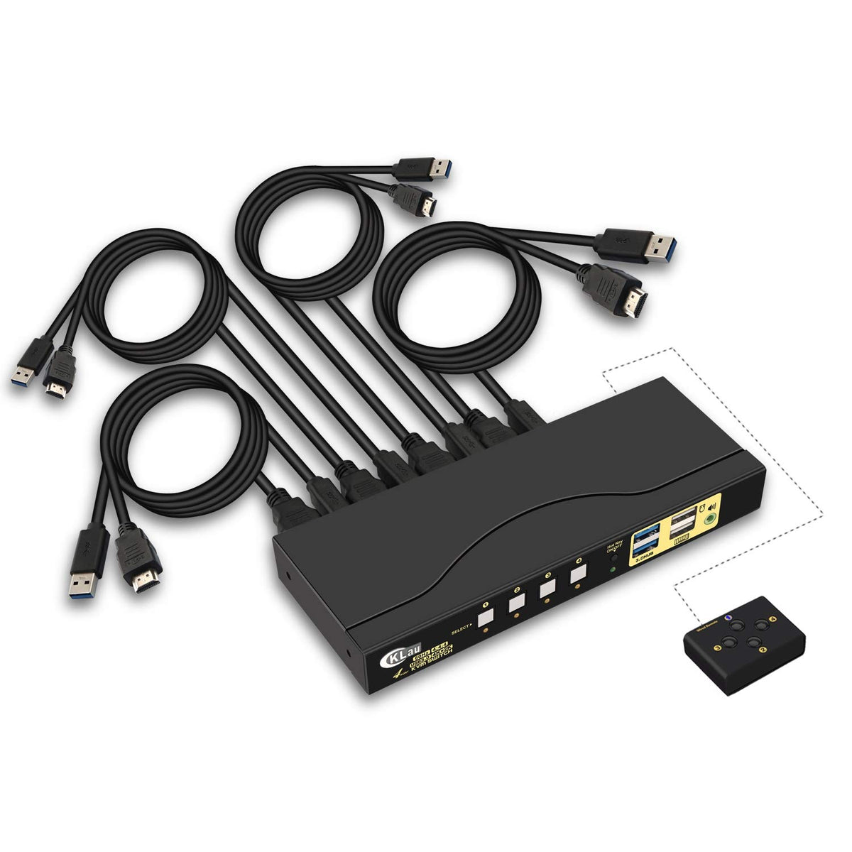 KVM Switch HDMI 4 Port with USB Hub, Audio and 4 KVM Cables R97293