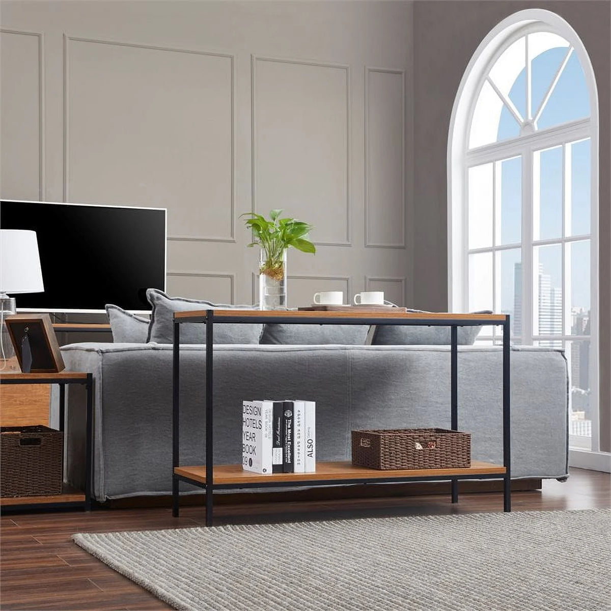 Oak Wood Console Table with Storage Shelf I666