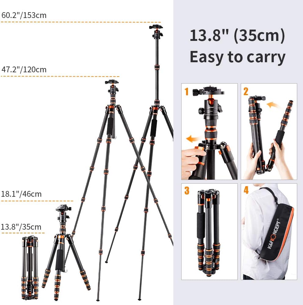 61 inch Carbon Fiber Camera Tripod with 360 Degree Ball Head G166