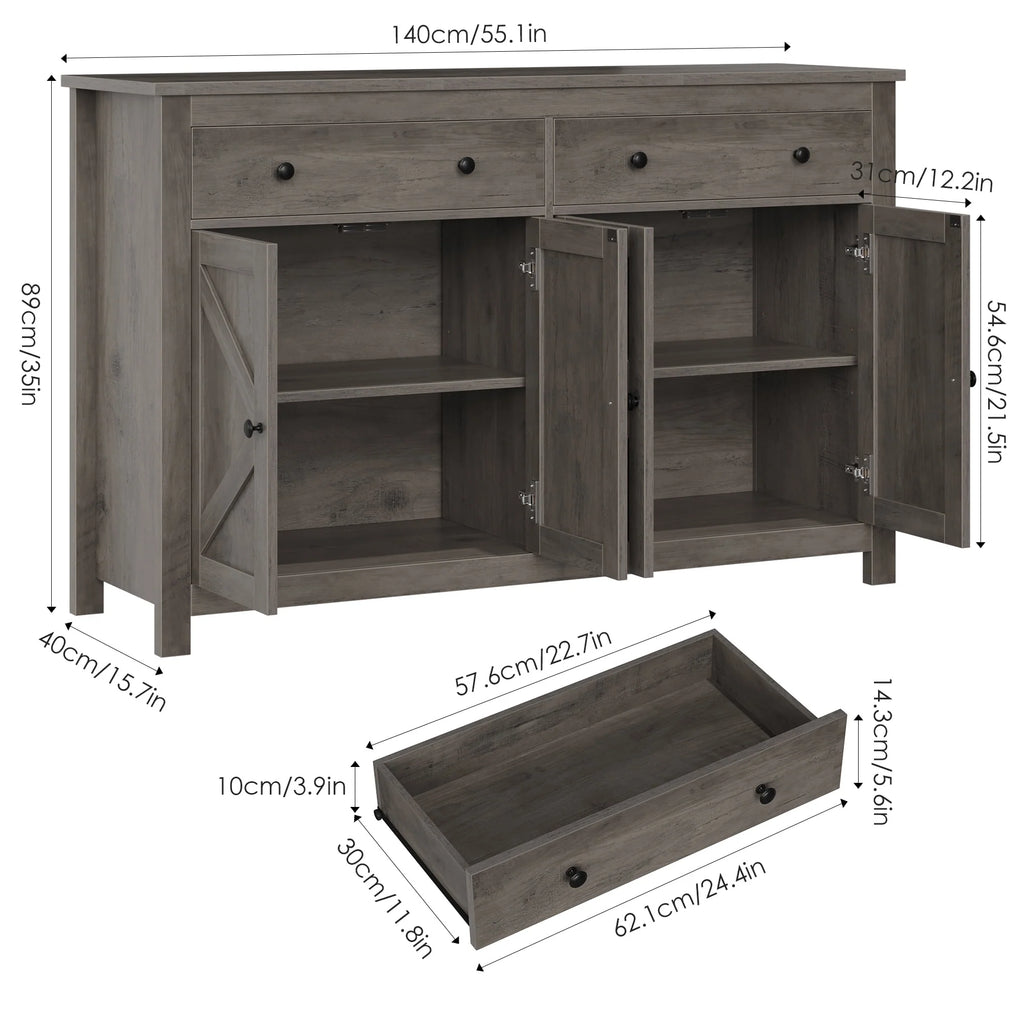 Brown 4-Door 2-Drawer Wood Buffet Cabinet G979