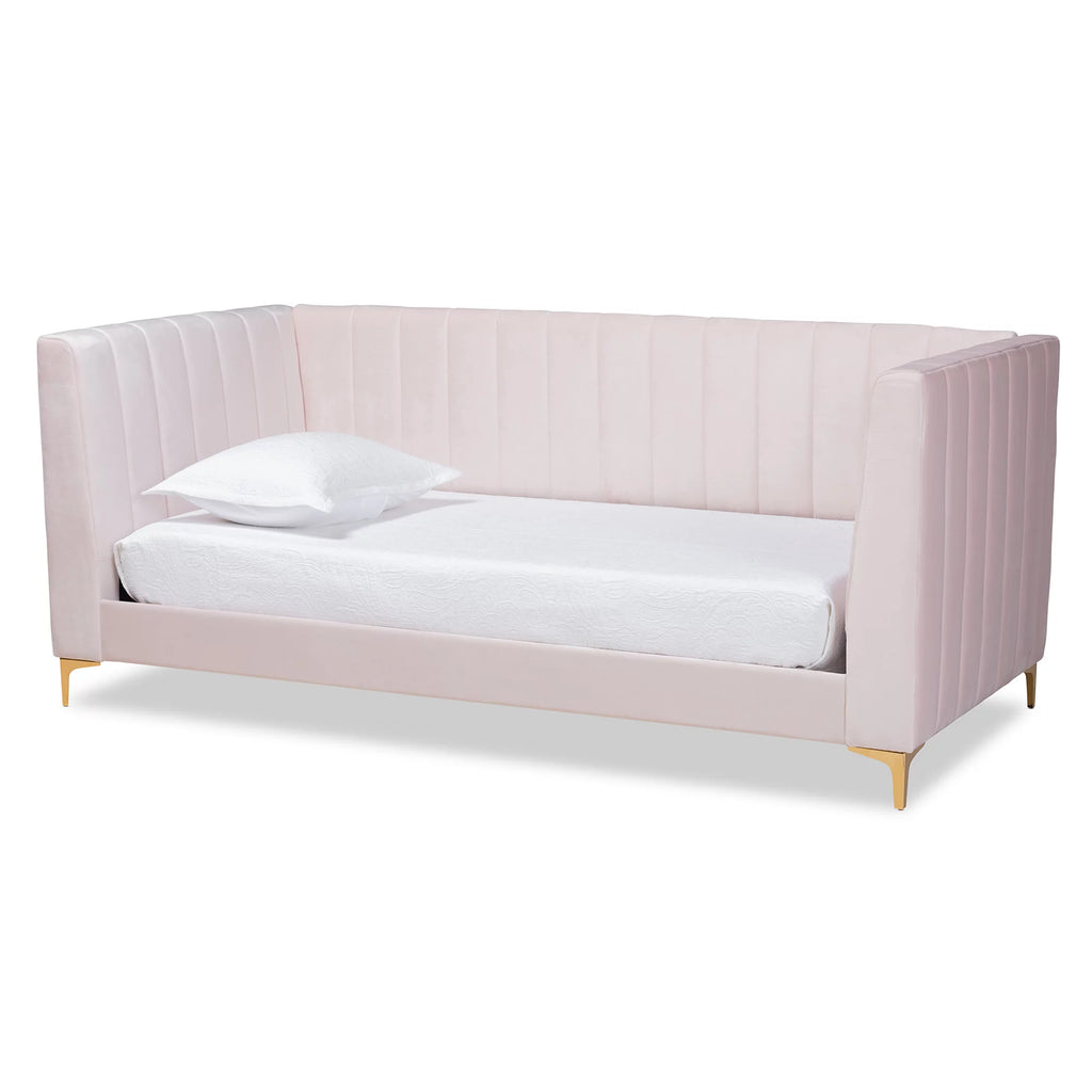 Light Pink Velvet Upholstered Gold Finished Twin Daybed Z17436