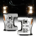 Chrome Dual LED Tube Projector Headlights Set Left+Right F77146