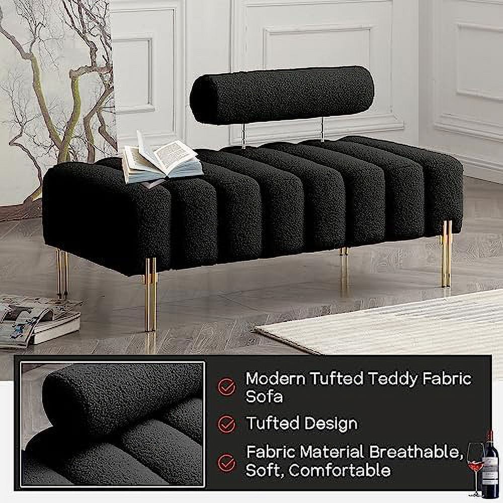 53.2" Modern Loveseat Sofa Couch Upholstered Accent Sofa with Golden Legs and Adjustable Backrest Small Teddy Fleece Couches M771