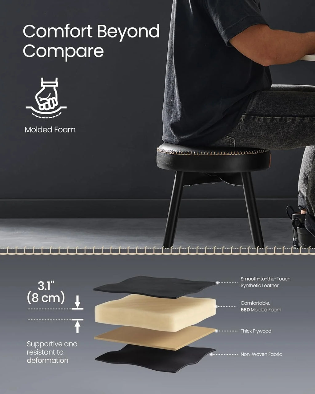 Ink Black Upholstered Dining Stools Set of 2 C96679